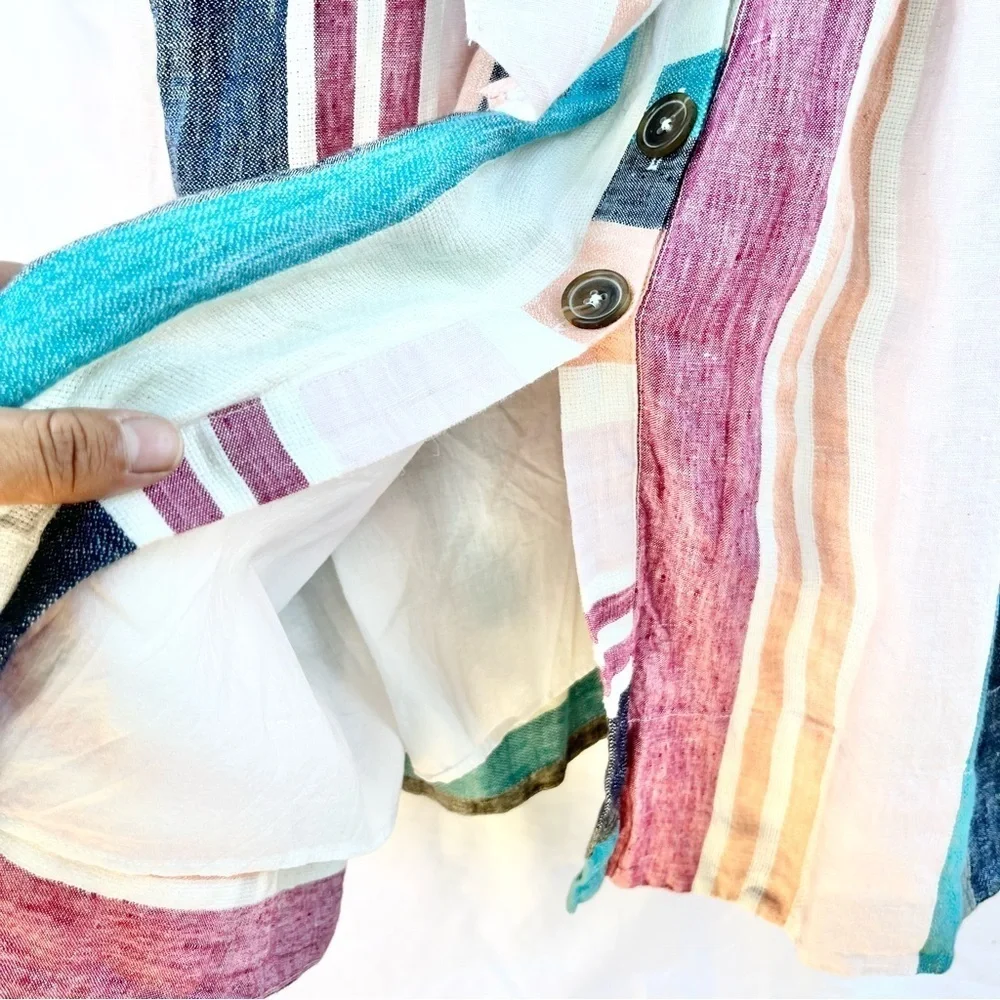 J.CREW | NWT BUTTON UP MIDI DRESS IN MIXED COLORED STRIPES SIZE 6 LINEN